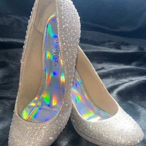 Silver Slipper Gold Glitter Rhinestone Heel